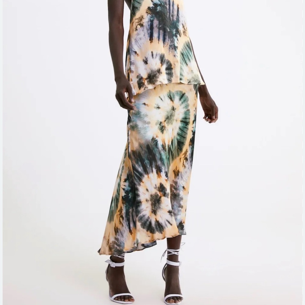 Zara Tie-Dye Maxi Skirt - Green and Yellow